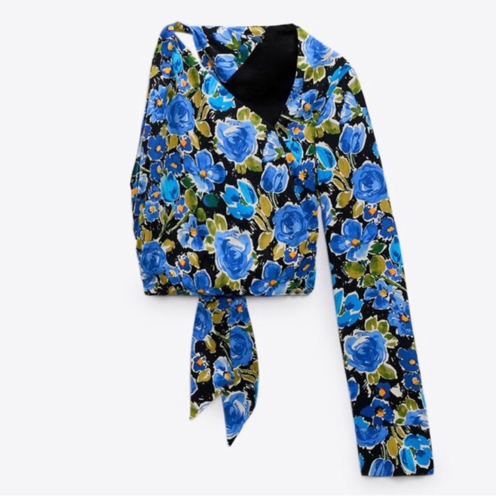 ZARA | Asymmetrical Blue Floral Top